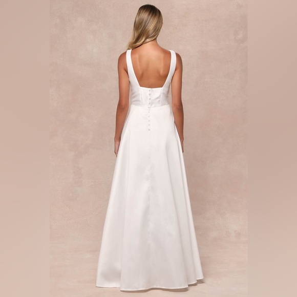 LULU’S Modern Affection White Taffeta Pleated Sleeveless Maxi Dress - Picture 3 of 5
